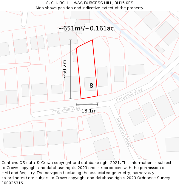 8, CHURCHILL WAY, BURGESS HILL, RH15 0ES: Plot and title map