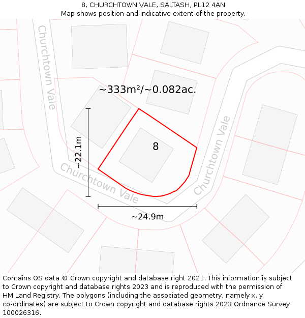 8, CHURCHTOWN VALE, SALTASH, PL12 4AN: Plot and title map