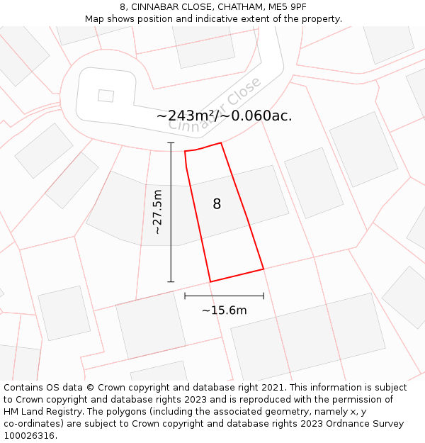 8, CINNABAR CLOSE, CHATHAM, ME5 9PF: Plot and title map