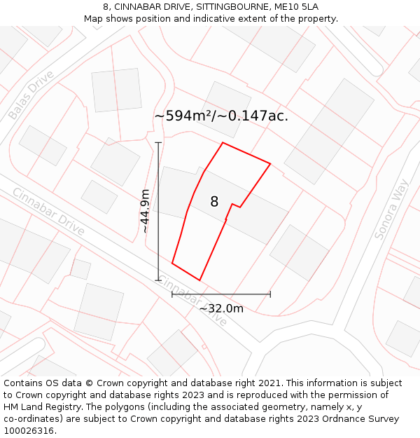 8, CINNABAR DRIVE, SITTINGBOURNE, ME10 5LA: Plot and title map