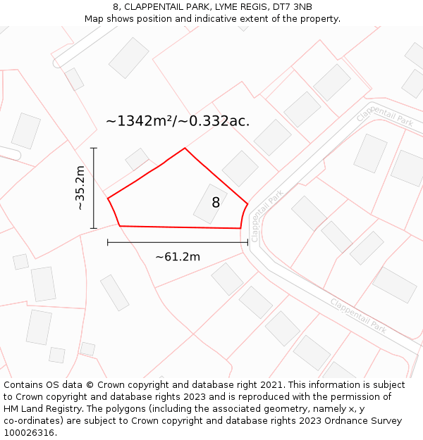 8, CLAPPENTAIL PARK, LYME REGIS, DT7 3NB: Plot and title map