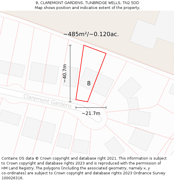 8, CLAREMONT GARDENS, TUNBRIDGE WELLS, TN2 5DD: Plot and title map