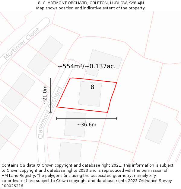 8, CLAREMONT ORCHARD, ORLETON, LUDLOW, SY8 4JN: Plot and title map