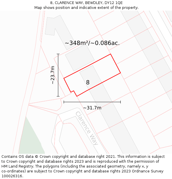 8, CLARENCE WAY, BEWDLEY, DY12 1QE: Plot and title map