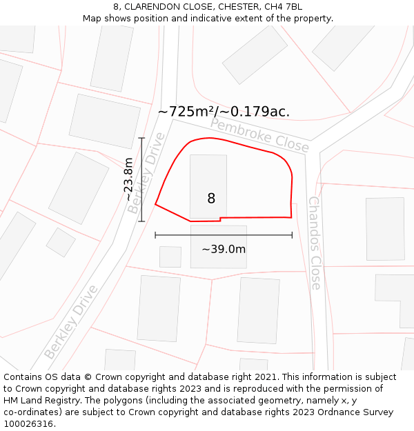 8, CLARENDON CLOSE, CHESTER, CH4 7BL: Plot and title map