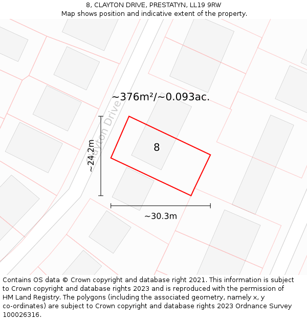 8, CLAYTON DRIVE, PRESTATYN, LL19 9RW: Plot and title map