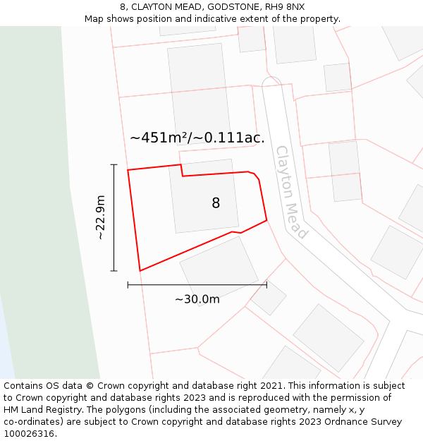 8, CLAYTON MEAD, GODSTONE, RH9 8NX: Plot and title map