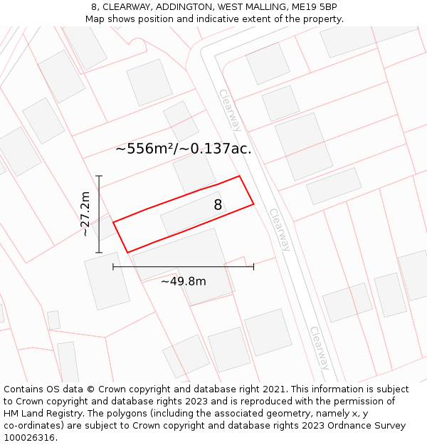 8, CLEARWAY, ADDINGTON, WEST MALLING, ME19 5BP: Plot and title map