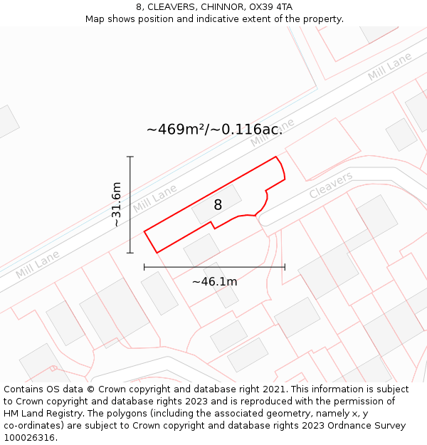 8, CLEAVERS, CHINNOR, OX39 4TA: Plot and title map