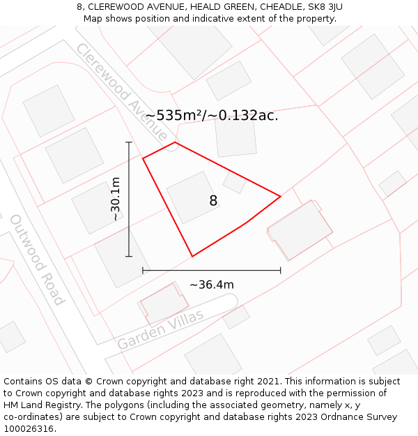 8, CLEREWOOD AVENUE, HEALD GREEN, CHEADLE, SK8 3JU: Plot and title map