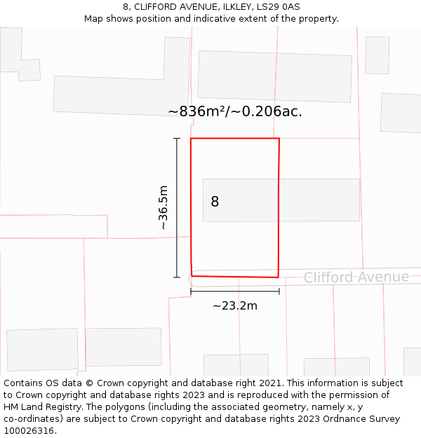 8, CLIFFORD AVENUE, ILKLEY, LS29 0AS: Plot and title map