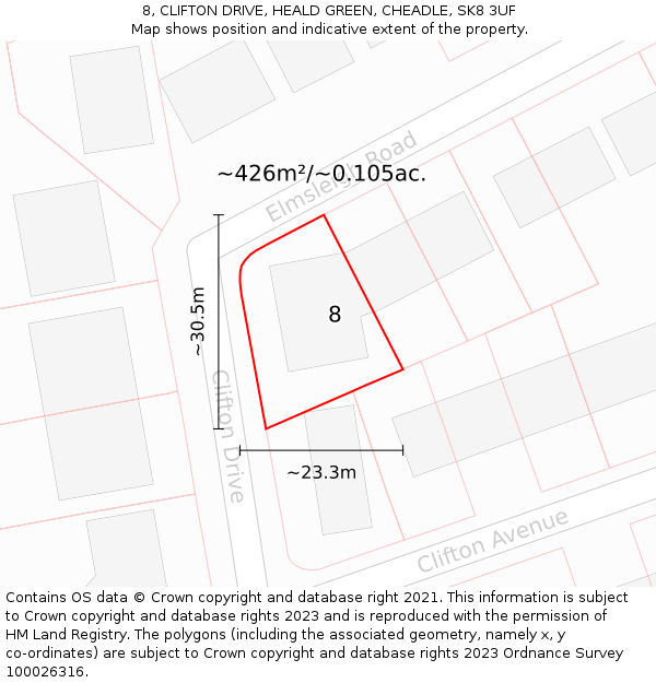 8, CLIFTON DRIVE, HEALD GREEN, CHEADLE, SK8 3UF: Plot and title map