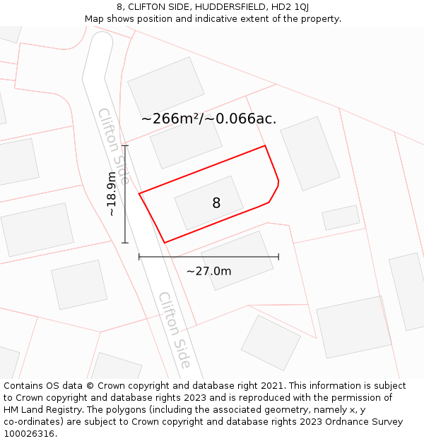8, CLIFTON SIDE, HUDDERSFIELD, HD2 1QJ: Plot and title map