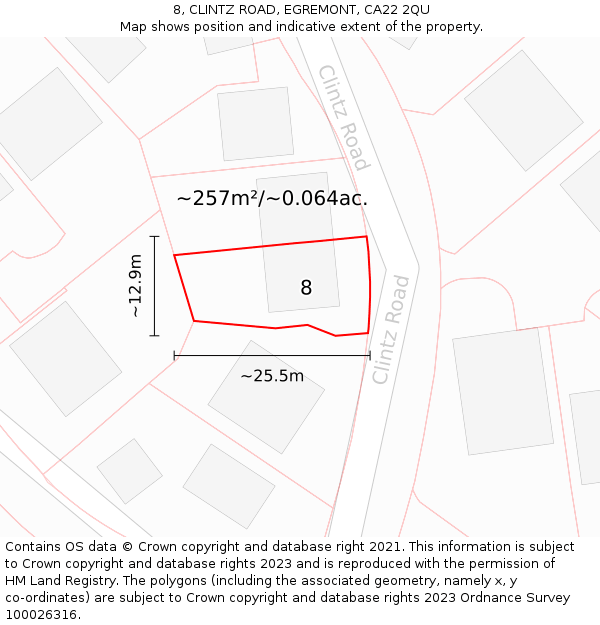 8, CLINTZ ROAD, EGREMONT, CA22 2QU: Plot and title map