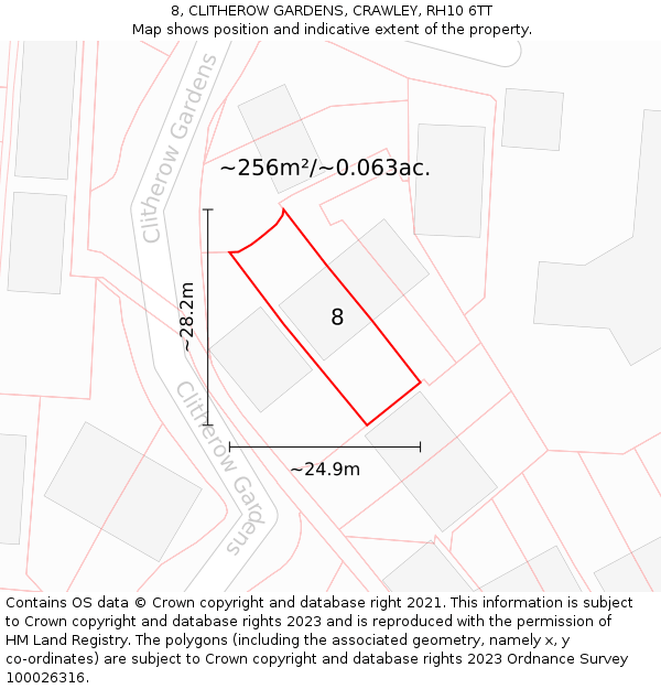 8, CLITHEROW GARDENS, CRAWLEY, RH10 6TT: Plot and title map