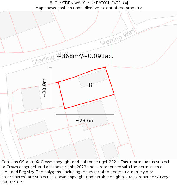 8, CLIVEDEN WALK, NUNEATON, CV11 4XJ: Plot and title map