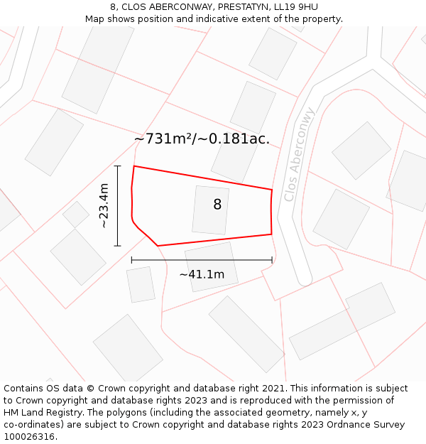 8, CLOS ABERCONWAY, PRESTATYN, LL19 9HU: Plot and title map