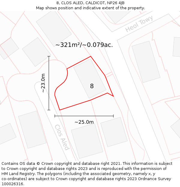 8, CLOS ALED, CALDICOT, NP26 4JB: Plot and title map