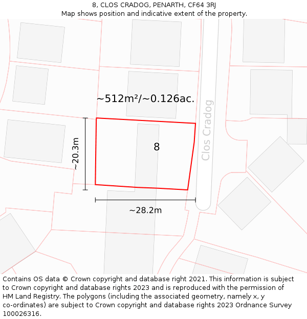 8, CLOS CRADOG, PENARTH, CF64 3RJ: Plot and title map