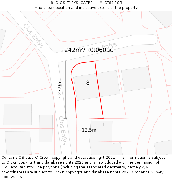 8, CLOS ENFYS, CAERPHILLY, CF83 1SB: Plot and title map