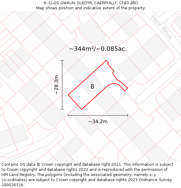8, CLOS GWAUN GLEDYR, CAERPHILLY, CF83 2BD: Plot and title map