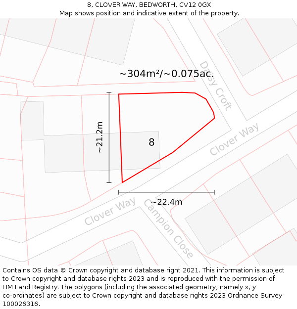 8, CLOVER WAY, BEDWORTH, CV12 0GX: Plot and title map