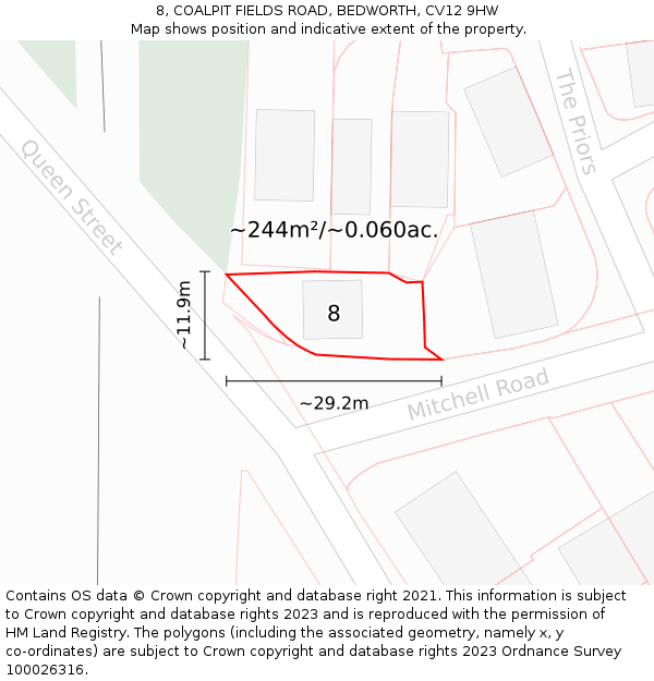 8, COALPIT FIELDS ROAD, BEDWORTH, CV12 9HW: Plot and title map