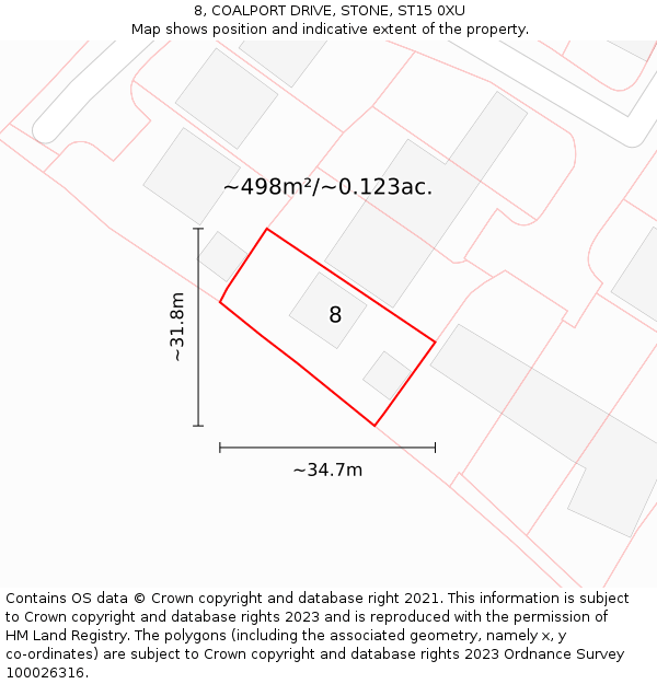 8, COALPORT DRIVE, STONE, ST15 0XU: Plot and title map