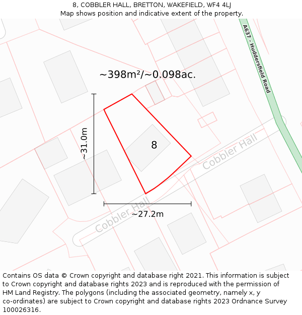 8, COBBLER HALL, BRETTON, WAKEFIELD, WF4 4LJ: Plot and title map