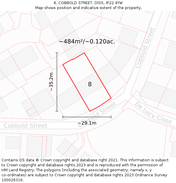 8, COBBOLD STREET, DISS, IP22 4YW: Plot and title map
