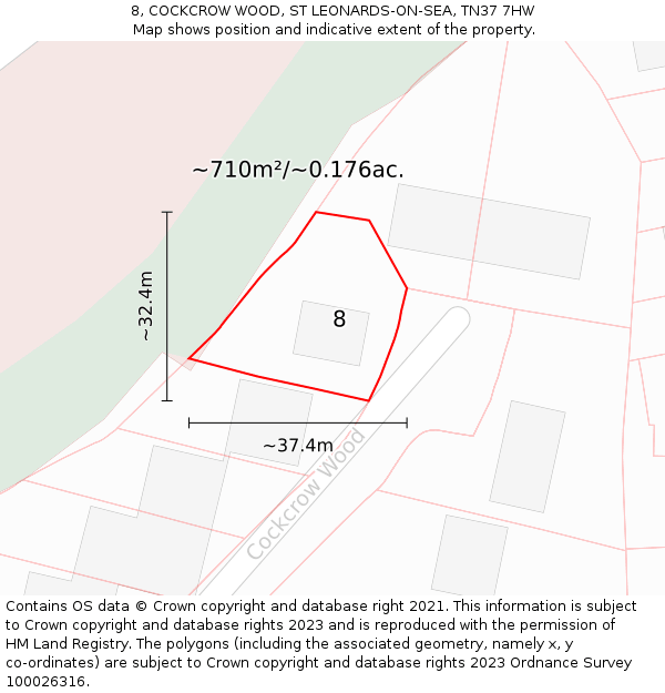 8, COCKCROW WOOD, ST LEONARDS-ON-SEA, TN37 7HW: Plot and title map