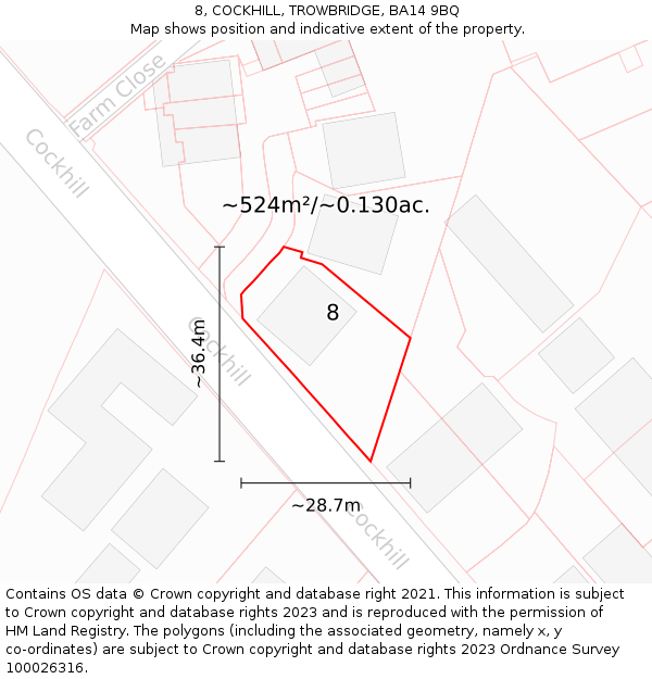 8, COCKHILL, TROWBRIDGE, BA14 9BQ: Plot and title map