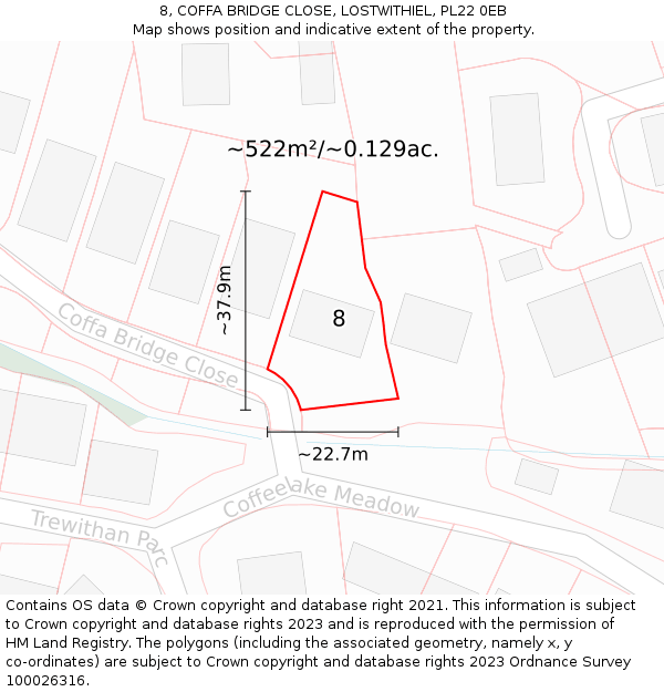 8, COFFA BRIDGE CLOSE, LOSTWITHIEL, PL22 0EB: Plot and title map