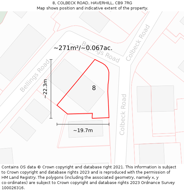 8, COLBECK ROAD, HAVERHILL, CB9 7RG: Plot and title map