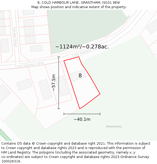 8, COLD HARBOUR LANE, GRANTHAM, NG31 9EW: Plot and title map