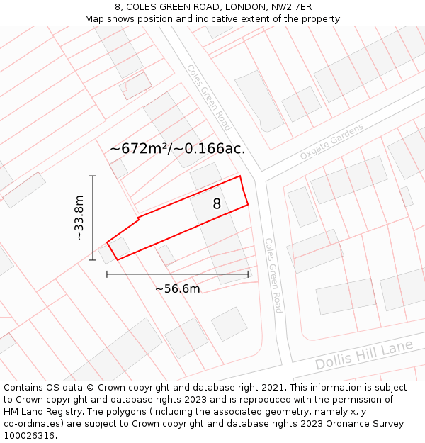 8, COLES GREEN ROAD, LONDON, NW2 7ER: Plot and title map