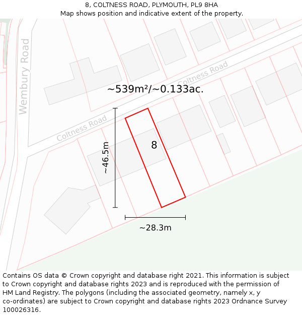 8, COLTNESS ROAD, PLYMOUTH, PL9 8HA: Plot and title map