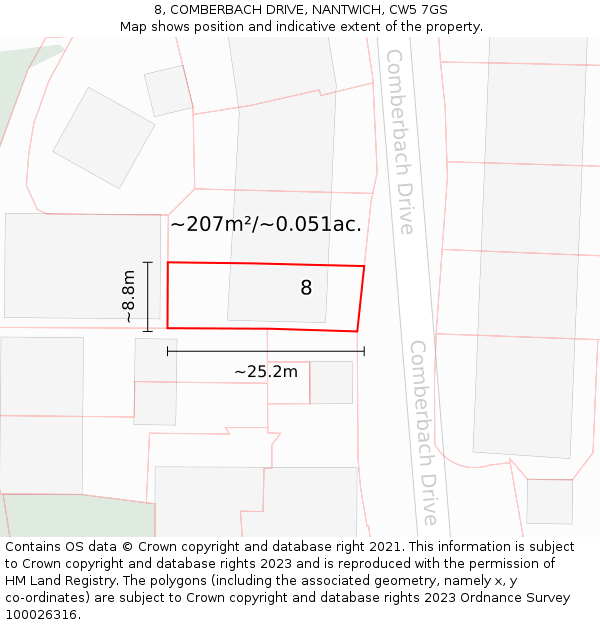 8, COMBERBACH DRIVE, NANTWICH, CW5 7GS: Plot and title map