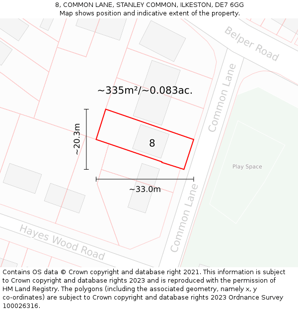 8, COMMON LANE, STANLEY COMMON, ILKESTON, DE7 6GG: Plot and title map