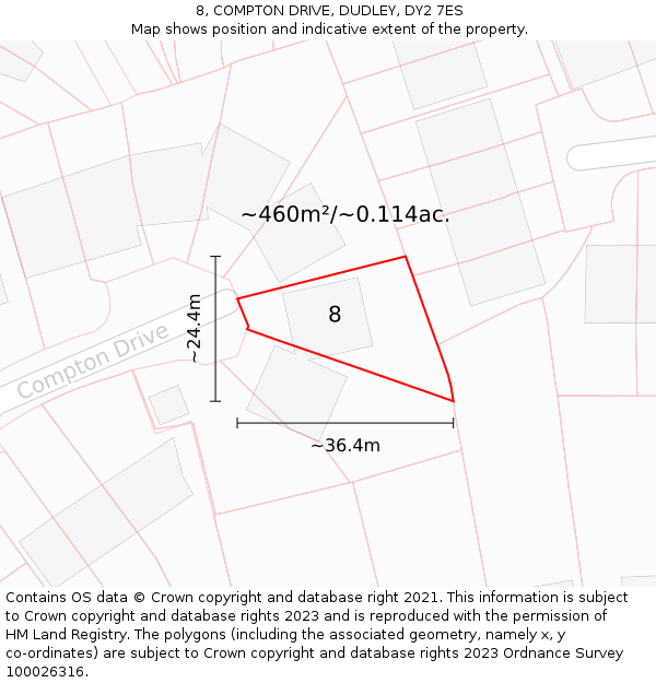 8, COMPTON DRIVE, DUDLEY, DY2 7ES: Plot and title map