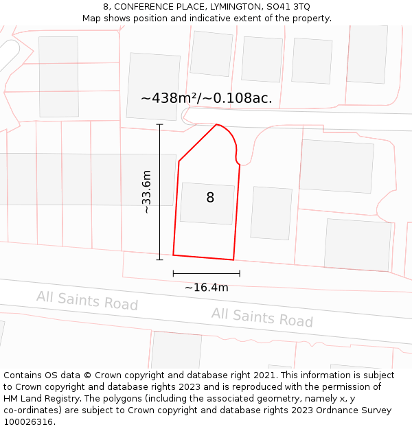 8, CONFERENCE PLACE, LYMINGTON, SO41 3TQ: Plot and title map