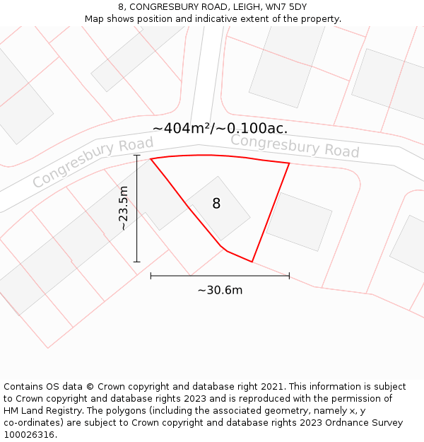 8, CONGRESBURY ROAD, LEIGH, WN7 5DY: Plot and title map