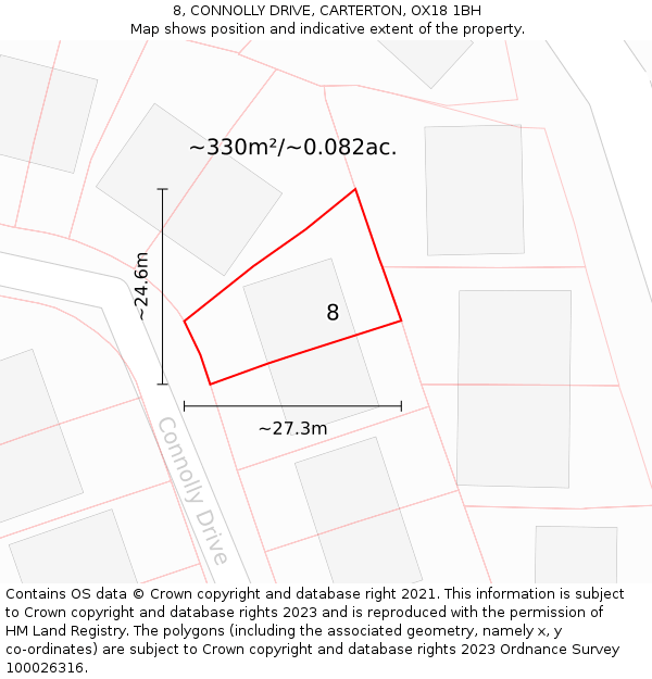 8, CONNOLLY DRIVE, CARTERTON, OX18 1BH: Plot and title map