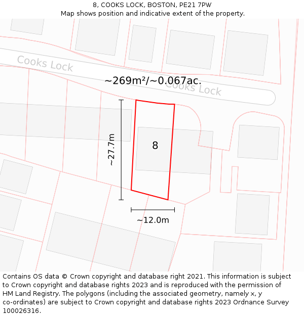 8, COOKS LOCK, BOSTON, PE21 7PW: Plot and title map