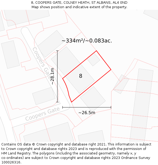 8, COOPERS GATE, COLNEY HEATH, ST ALBANS, AL4 0ND: Plot and title map