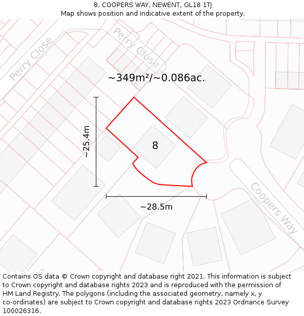 8, COOPERS WAY, NEWENT, GL18 1TJ: Plot and title map