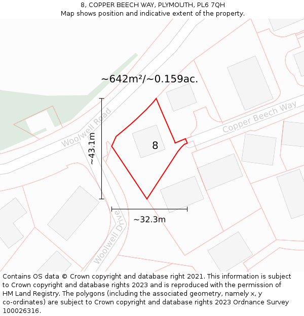 8, COPPER BEECH WAY, PLYMOUTH, PL6 7QH: Plot and title map