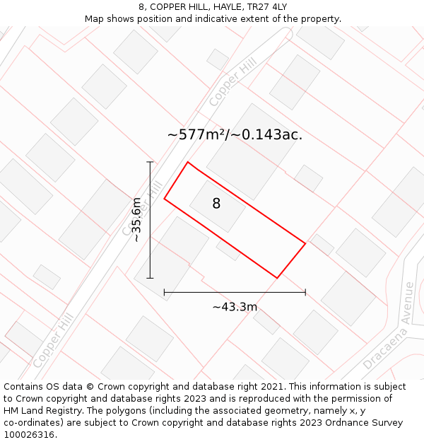 8, COPPER HILL, HAYLE, TR27 4LY: Plot and title map