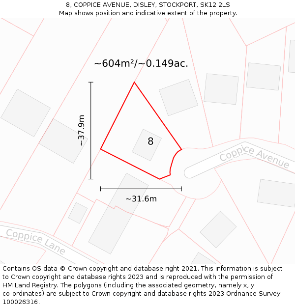 8, COPPICE AVENUE, DISLEY, STOCKPORT, SK12 2LS: Plot and title map