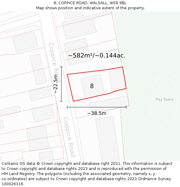 8, COPPICE ROAD, WALSALL, WS9 9BL: Plot and title map